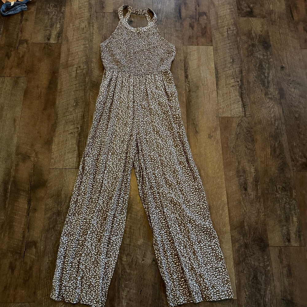 Women's Jopana Brown & White Leopard Print Halter Jumpsuit M
